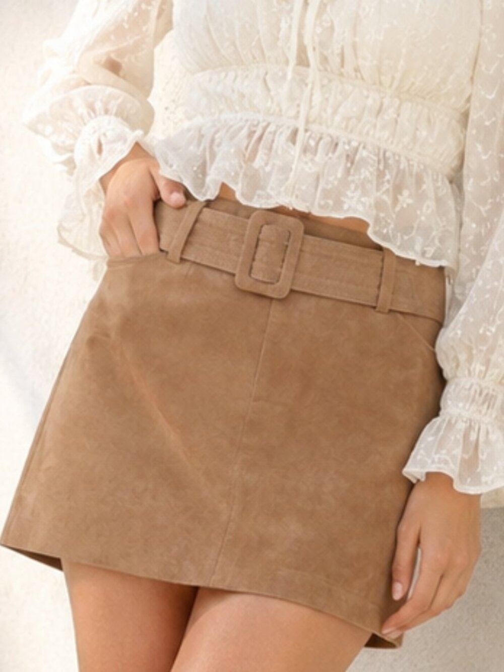 [BLANKNYC] Genuine Suede Belted Mini Skirt Size 26 Tan
